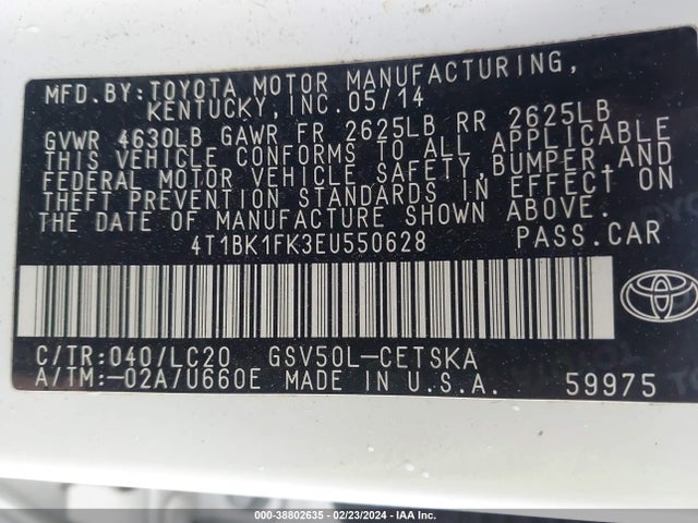 Toyota Camry Se V6 2014 4T1BK1FK3EU550628 Image 9