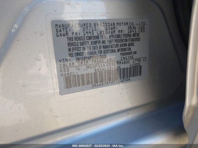 3N1AB7AP2FY312406 Nissan SENTRA SL
