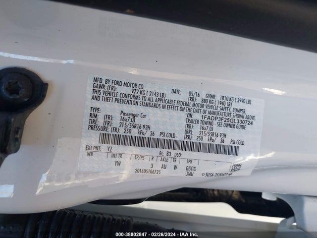 Ford FOCUS SE 2016 1FADP3F25GL330724 Image 9