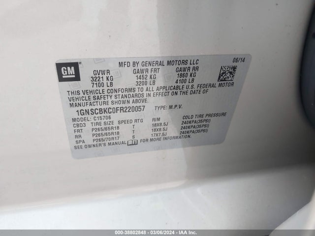 Chevrolet Tahoe Lt 2015 1GNSCBKC0FR220057 Image 9