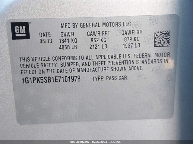 Chevrolet CRUZE LT 2014 1G1PK5SB1E7101978 Image 9