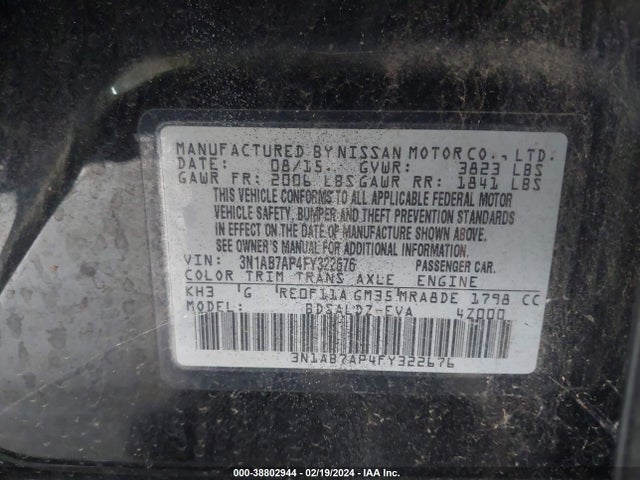 Nissan SENTRA SV 2015 3N1AB7AP4FY322676 Image 9