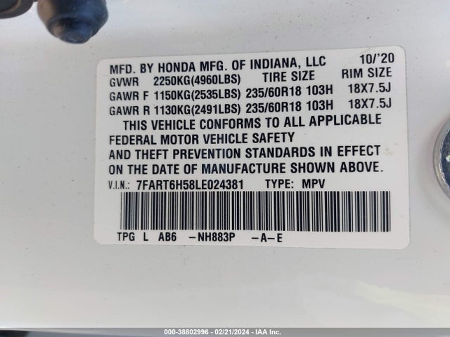 Honda Cr-v Hybrid Ex 2020 7FART6H58LE024381 Image 9