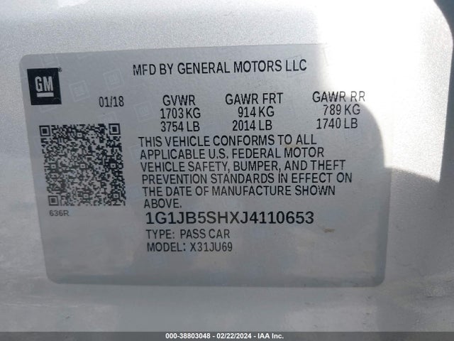 1G1JB5SHXJ4110653 Chevrolet Sonic Ls Auto