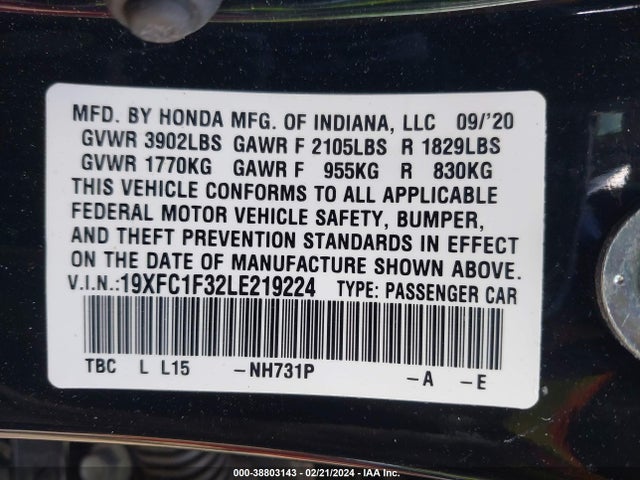 Honda CIVIC EX 2020 19XFC1F32LE219224 Image 9