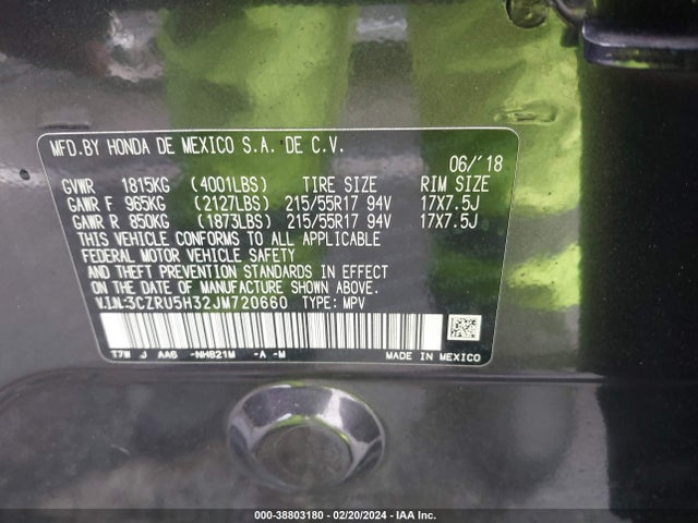 Honda HR-V LX 2018 3CZRU5H32JM720660 Image 9