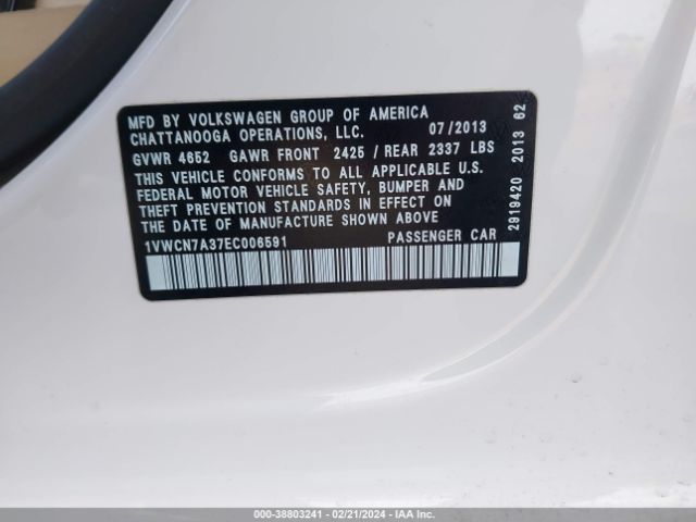 1VWCN7A37EC006591 Volkswagen Passat 2.0l Tdi Sel Premium