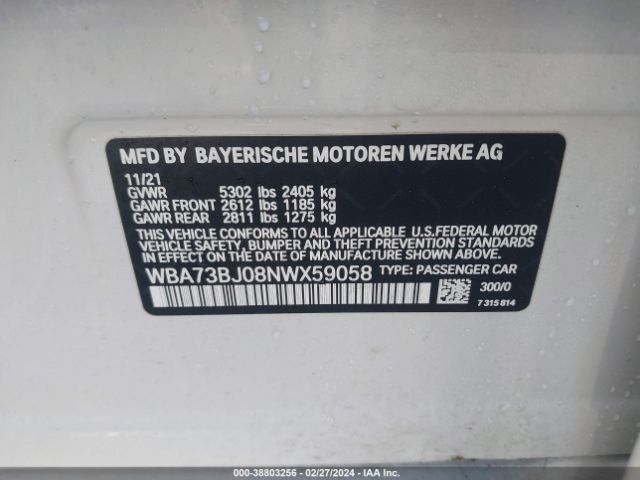 2022 BMW 540I WBA73BJ08NWX59058 Photo 8