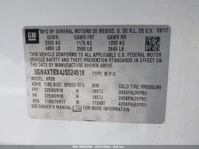 Chevrolet EQUINOX LT 2018 3GNAXTEX4JS524518 Image 9