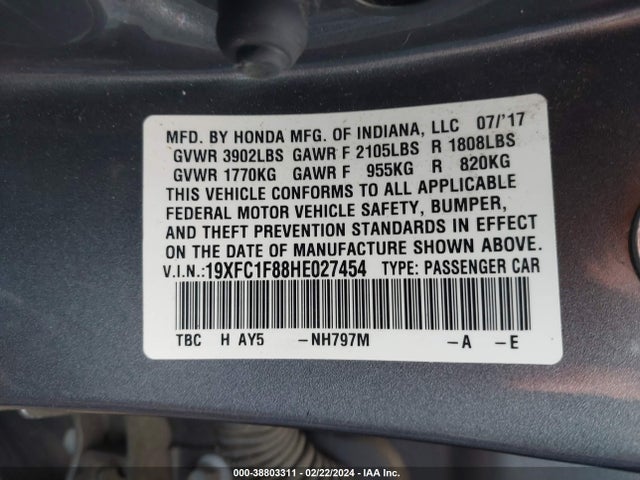 Honda Civic Ex-l 2017 19XFC1F88HE027454 Image 9