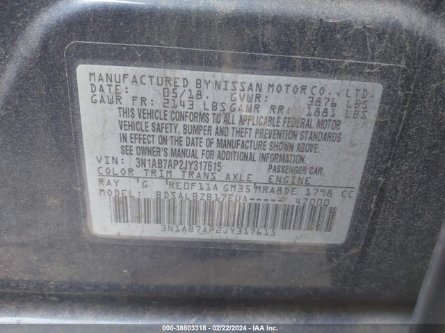 Nissan SENTRA S 2018 3N1AB7AP2JY317615 Image 9