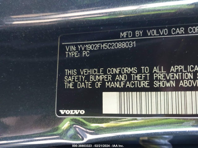 2012 VOLVO S60 T6/T6 R-DESIGN VIN: YV1902FH5C2088031