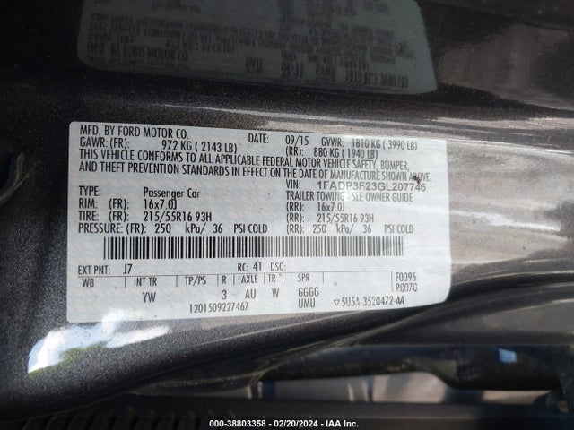 Ford FOCUS SE 2016 1FADP3F23GL207746 Image 9