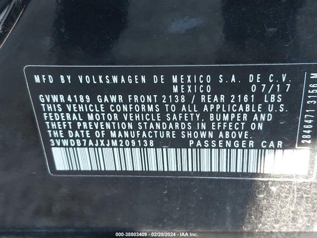 3VWDB7AJXJM209138 Volkswagen Jetta