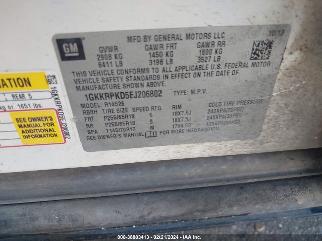 GMC Acadia Sle-2 2014 1GKKRPKD5EJ206802 Image 9