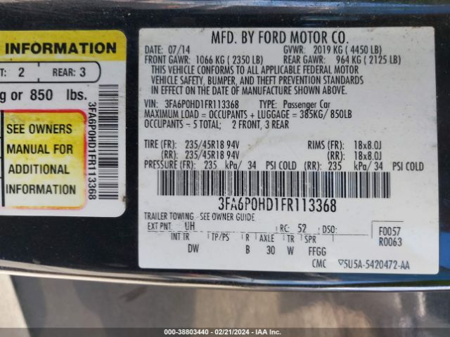3FA6P0HD1FR113368 Ford FUSION SE