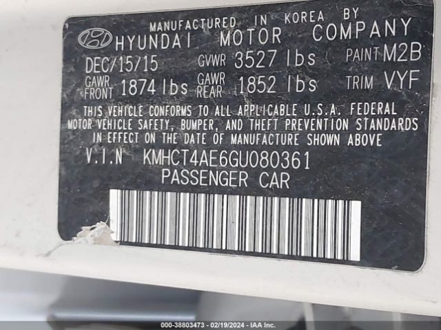 KMHCT4AE6GU080361 Hyundai ACCENT SE