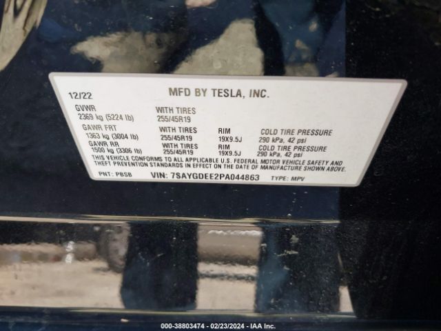 7SAYGDEE2PA044863 Tesla Model Y Awd/long Range Dual Motor All-wheel Drive