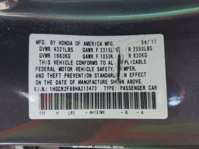1HGCR2F86HA213473 Honda Accord Ex-l