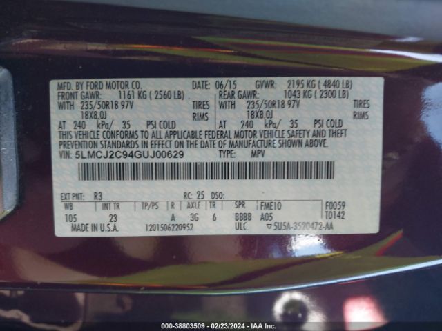 5LMCJ2C94GUJ00629 Lincoln MKC SELECT