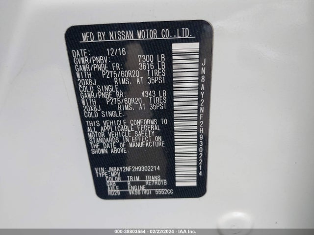 Nissan Armada Platinum 2017 JN8AY2NF2H9302214 Image 9