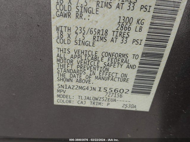 Nissan MURANO SV 2018 5N1AZ2MG4JN155602 Image 9