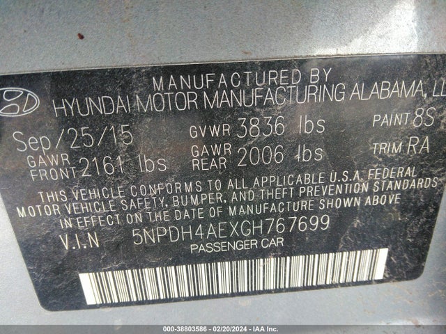 Hyundai ELANTRA SE 2016 5NPDH4AEXGH767699 Image 9