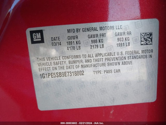 Chevrolet Cruze 2lt Auto 2014 1G1PE5SB9E7318802 Image 9