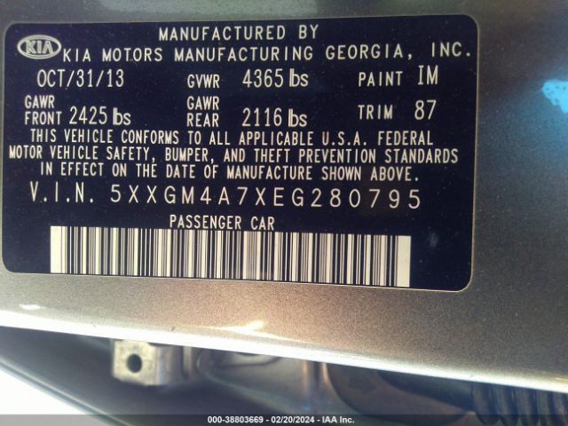 5XXGM4A7XEG280795 KIA Optima Lx