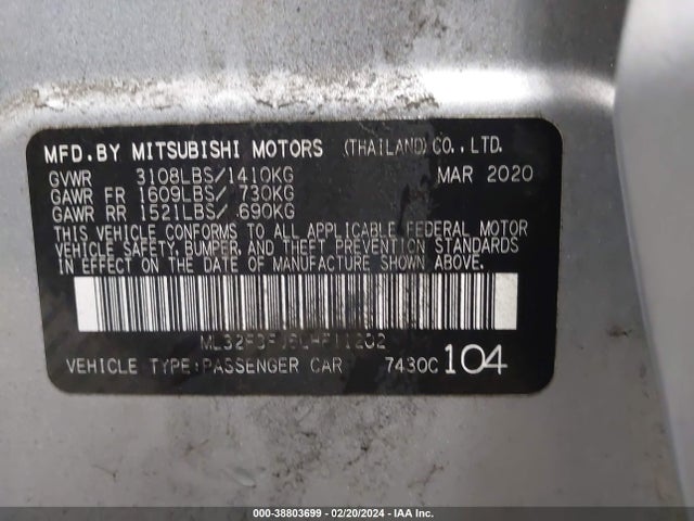 Mitsubishi Mirage G4 Es 2020 ML32F3FJ6LHF11202 Image 9