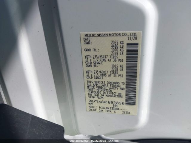 5N1AT3AA3MC692856 Nissan Rogue S Fwd