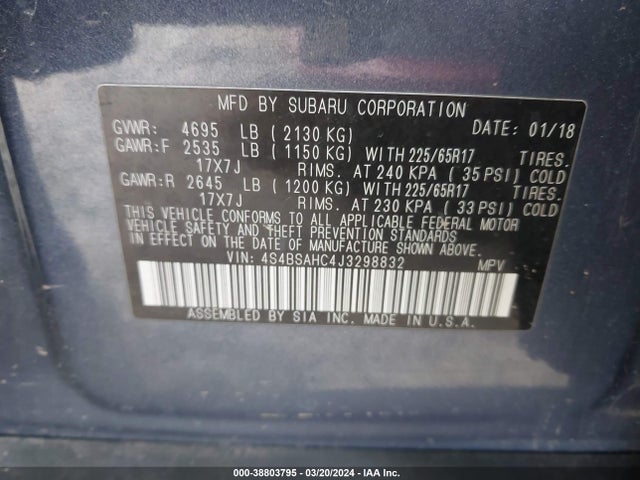 Subaru Outback 2.5i Premium 2018 4S4BSAHC4J3298832 Image 9