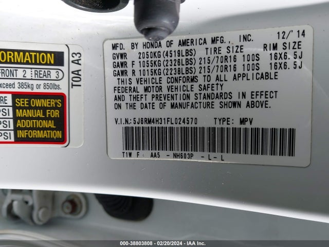 Honda CR-V LX 2015 5J6RM4H31FL024570 Image 9