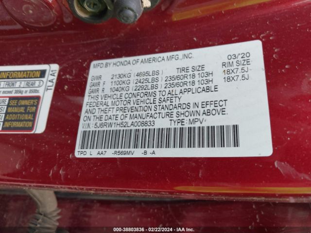 5J6RW1H52LA008833 Honda Cr-v 2wd Ex