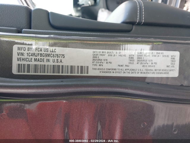 1C4RJFBG9MC676775 Jeep Grand Cherokee 80th Anniversary 4x4