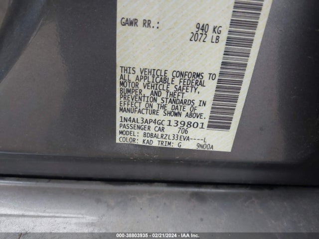 Nissan Altima 2.5 Sl 2016 1N4AL3AP4GC139801 Image 9
