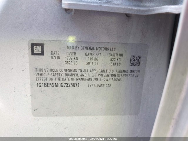 Chevrolet Cruze Lt Auto 2016 1G1BE5SM0G7325071 Image 9