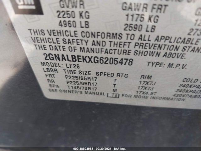 Chevrolet EQUINOX LS 2016 2GNALBEKXG6205478 Image 9