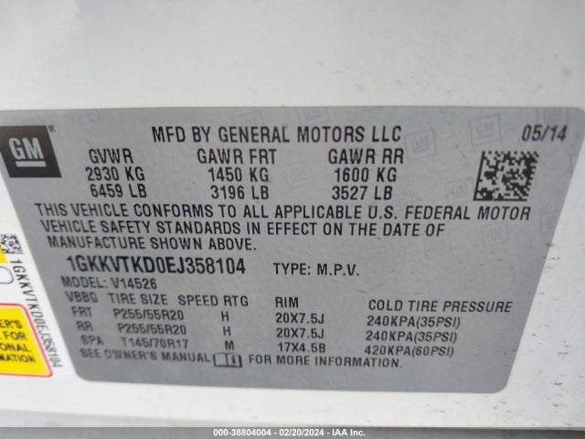 GMC Acadia Denali 2014 1GKKVTKD0EJ358104 Image 9