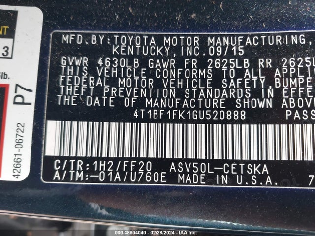 Toyota CAMRY SE 2016 4T1BF1FK1GU520888 Image 9