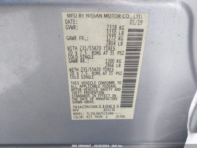 Nissan Murano Platinum 2019 5N1AZ2MJ1KN110615 Image 9