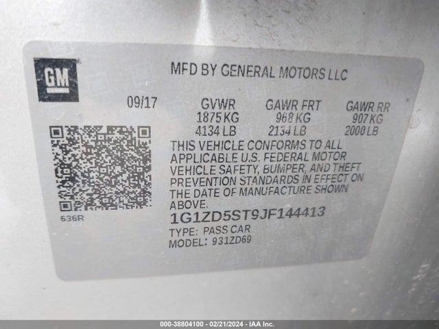 Chevrolet MALIBU LT 2018 1G1ZD5ST9JF144413 Image 9