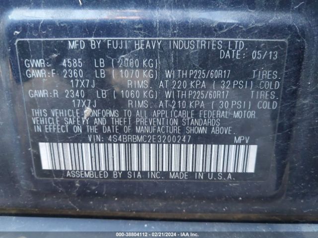 4S4BRBMC2E3200247 Subaru Outback 2.5i Limited