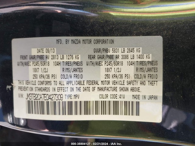 Mazda Cx-9 Touring 2014 JM3TB2CA7E0427309 Image 9