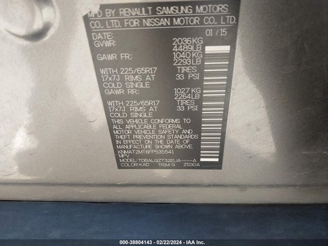 Nissan ROGUE SV 2015 KNMAT2MT6FP535541 Image 9