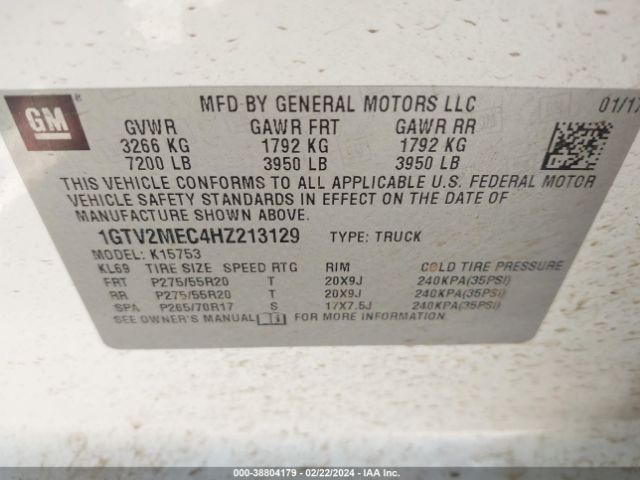 1GTV2MEC4HZ213129 GMC Sierra 1500 Sle
