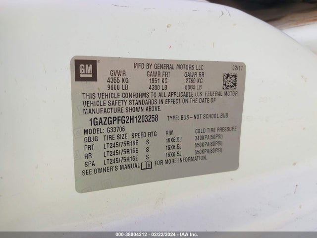 Chevrolet Express 3500 Lt 2017 1GAZGPFG2H1203258 Image 9