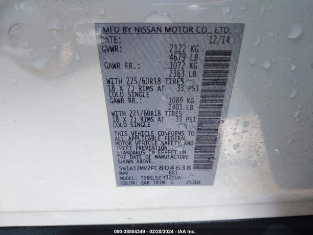 Nissan Rogue Sl 2015 5N1AT2MV2FC804638 Image 9