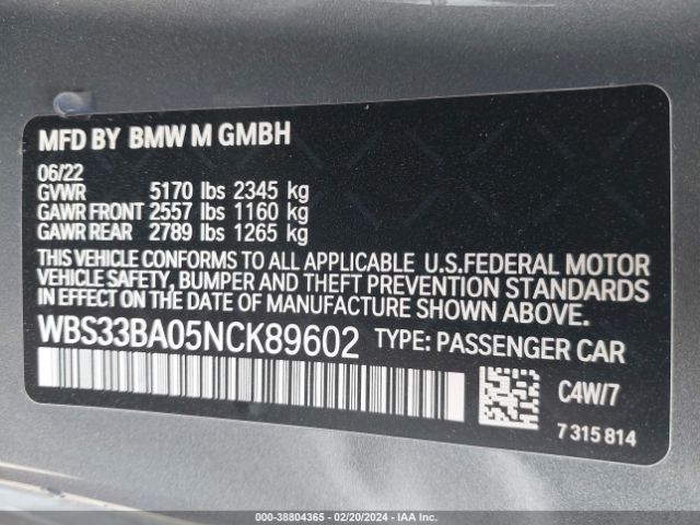 WBS33BA05NCK89602 BMW M4 Competition Xdrive