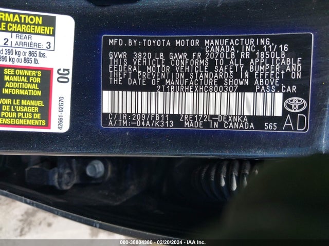 Toyota COROLLA LE 2017 2T1BURHEXHC800307 Image 9
